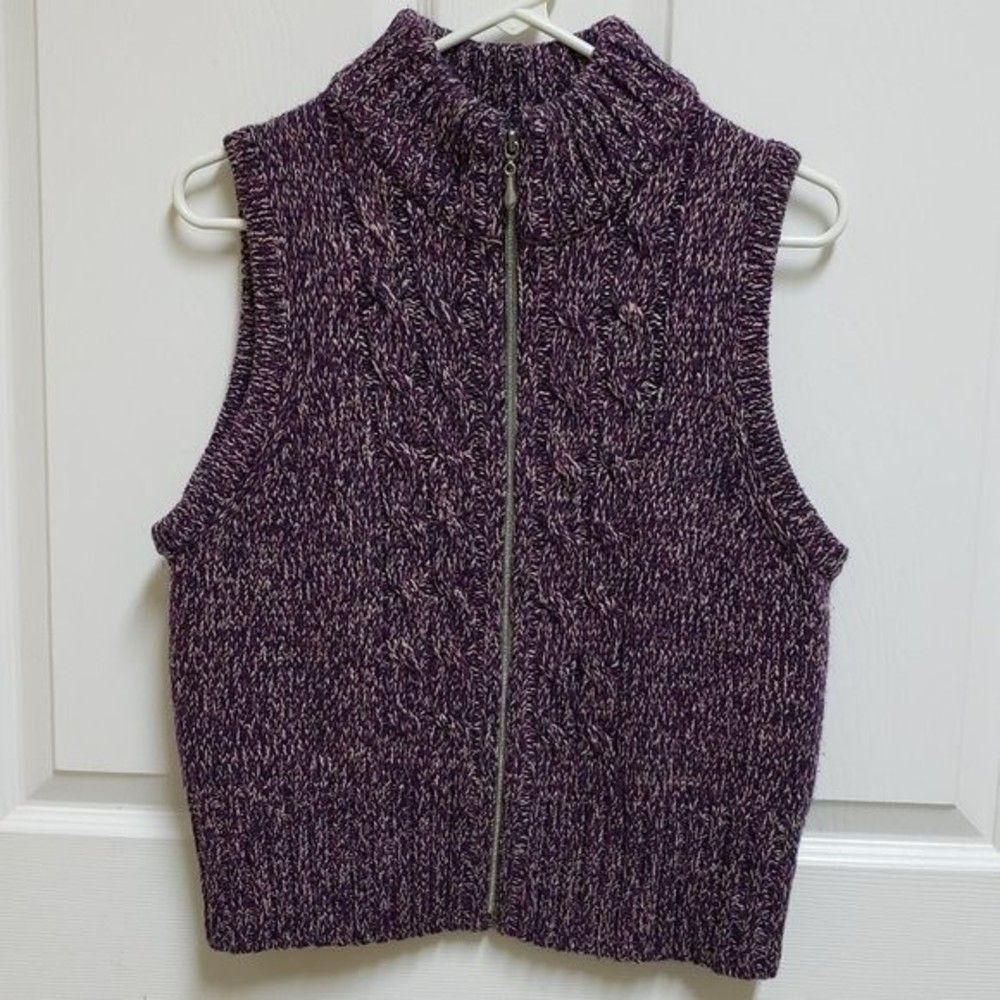Westbound Womens Petite PS Purple Chunky Cable Knit Sleeveless ZipSweater Vest